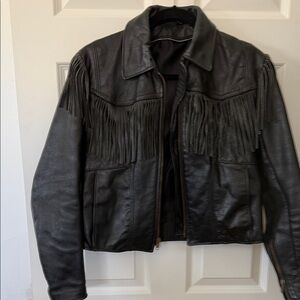 Black Leather Fringe Jacket